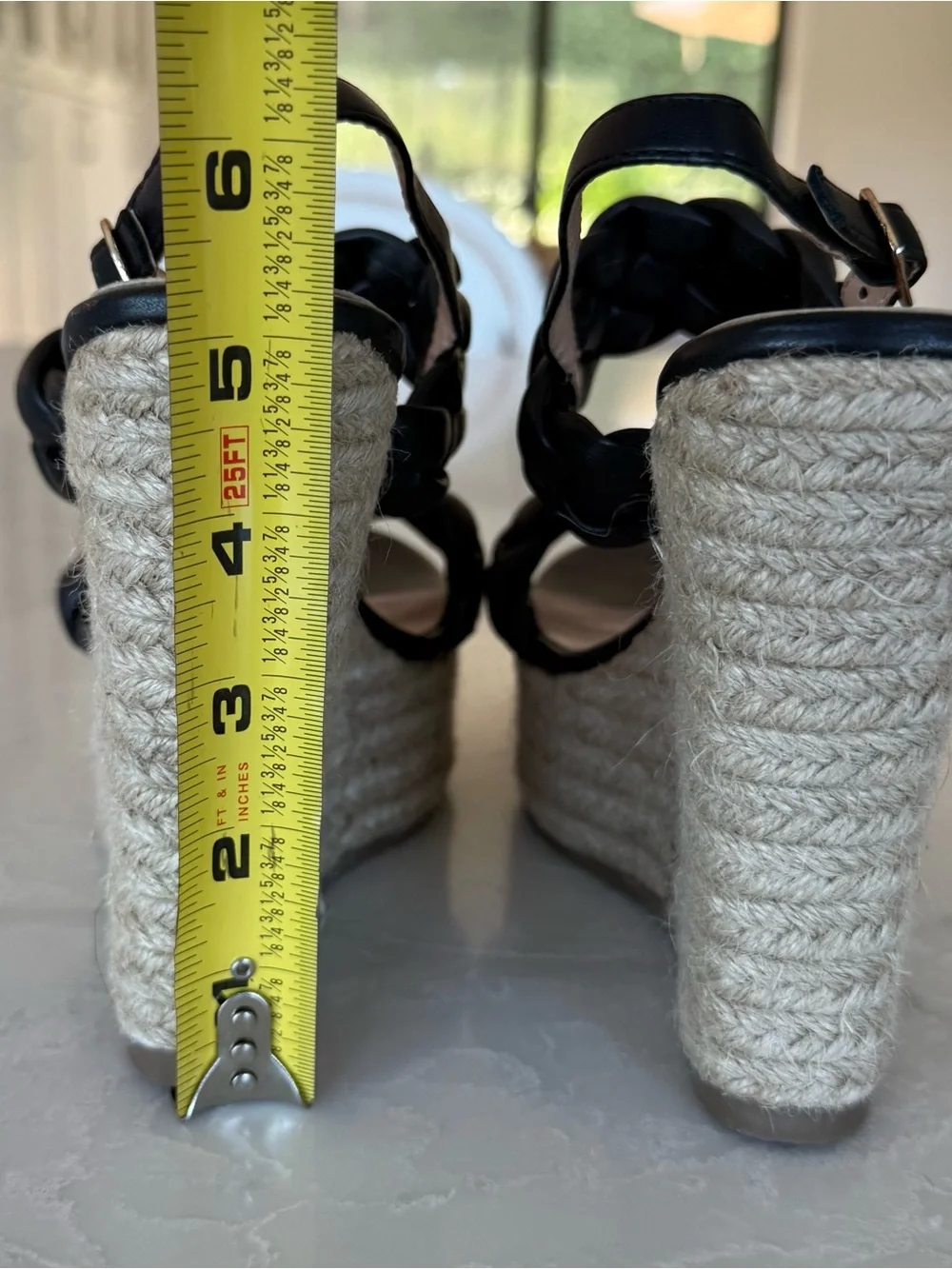 Coutgo Braided Strap Black Wedge Espadrille Sandals - Black size 6